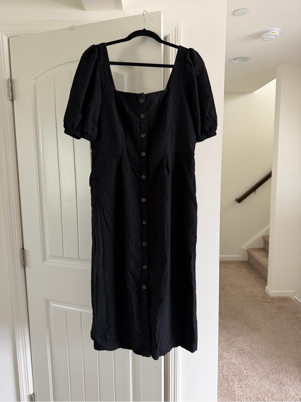 Old Navy Black Puff Sleeve Button Front Midi Dress
